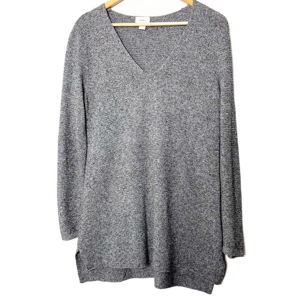 Old Navy Heather Gray V Neck Long Sleeve Tunic Sweater Womens M